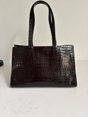 COS Gallery Tote Bag Croc-Effect Leather - Dark Brown